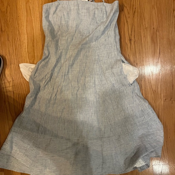 Theory Dress Perfect Tea Dress Linen Blend Light Blue White Striped A Line Med - Picture 7 of 7